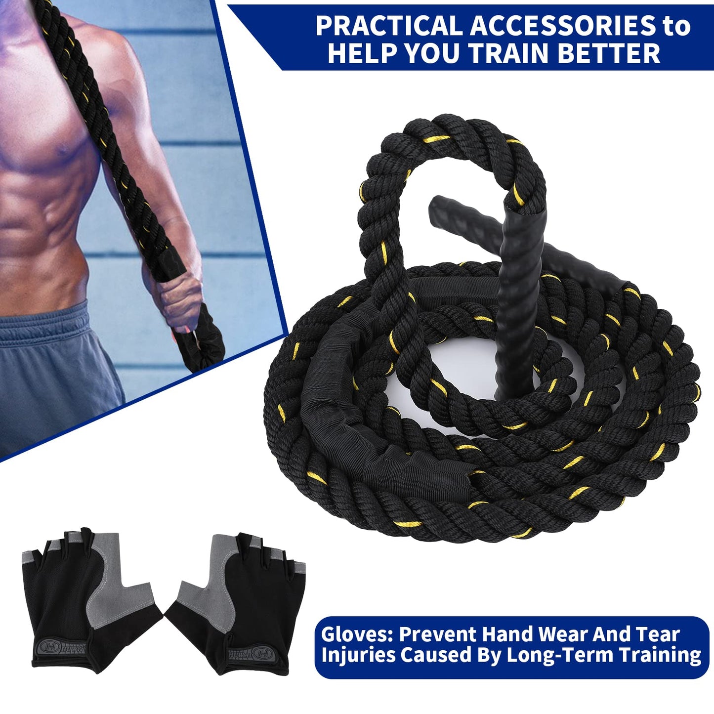 10FT Heavy Weighted Jump Ropes,Heavy Durable Jump Rope Adult Fitness Weighted Ropes Men and Women Whole Body Muscle Exercise to Improve Strength Endurance Training Sports Jumping Rope-2LB