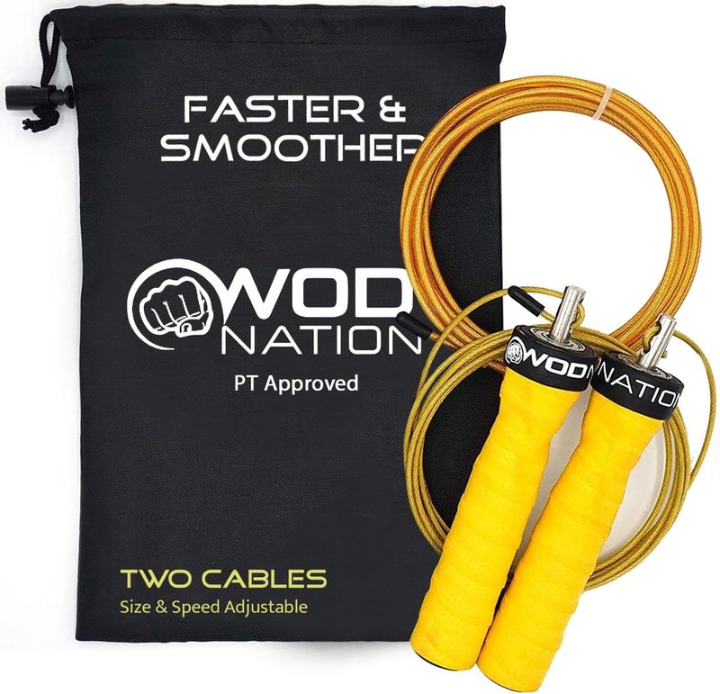 Attack Speed Jump Rope - Adjustable Two Cable Skipping System | 11ft Thick & Light Cables for Double Unders - Ideal for Men & Women