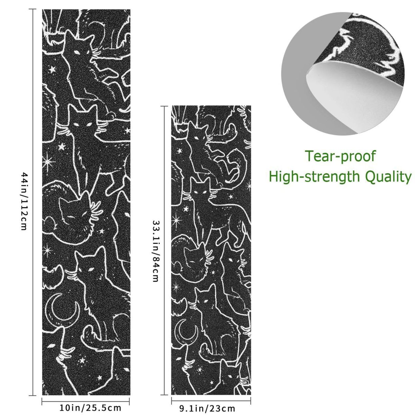 YETTASBIN Black Cats Skateboard Grip Tape, Bubble Free Anti Slip Longboard Grip Tape Sheet Sticker Deck Sandpaper for Rollerboard, 44 x 10 Inch