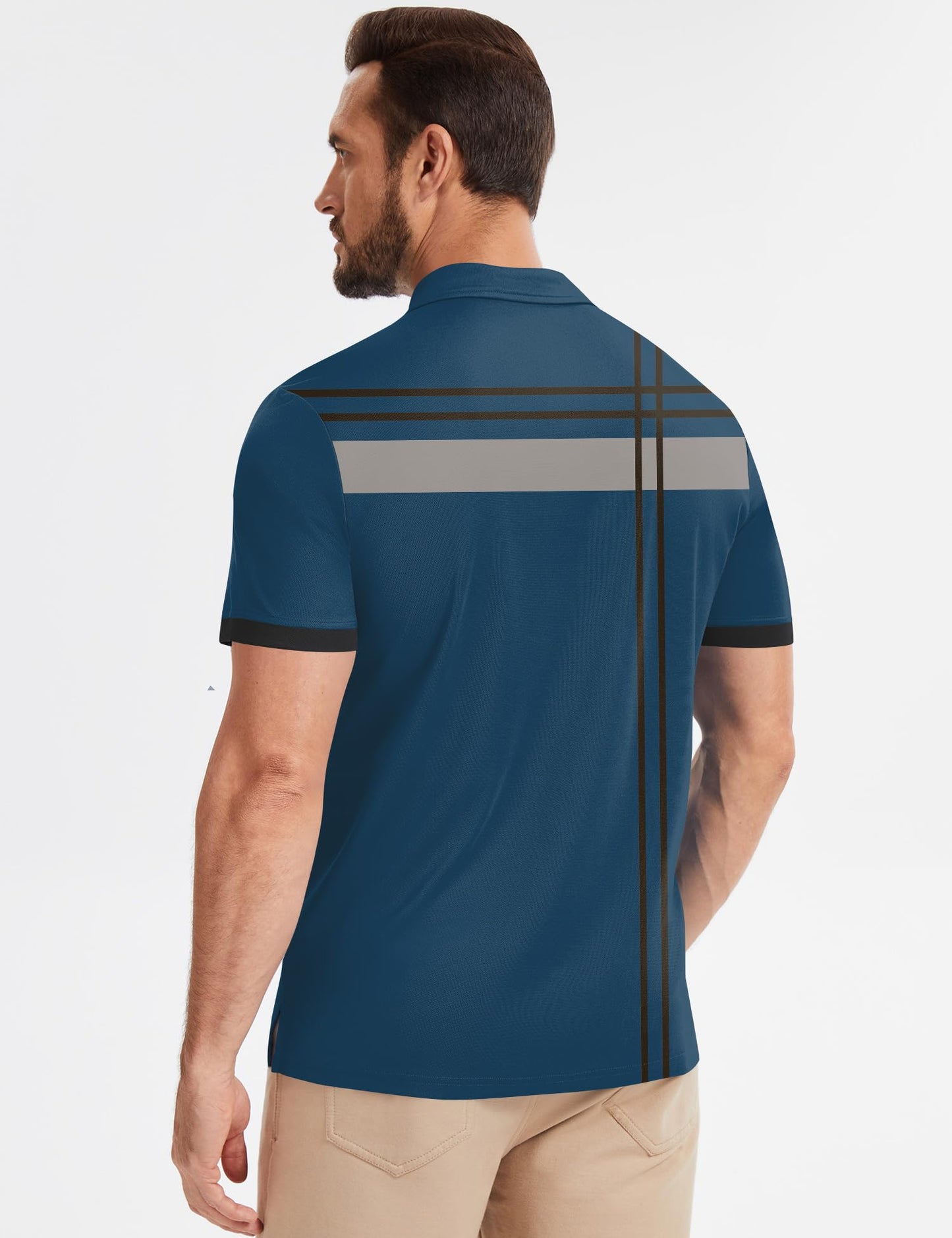 Poriff Mens Golf Shirts Short Sleeve Moisture Wicking Performance Quick Fit Casual Collared Golf Polo Shirt for Men Blue Print XL