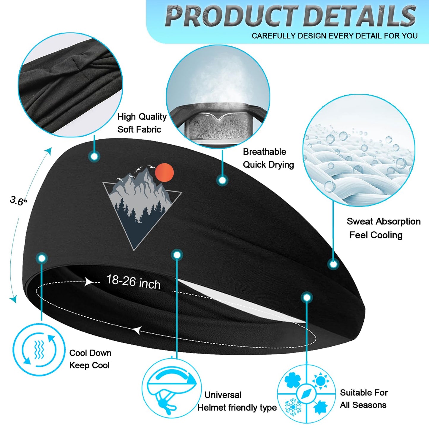 3pcs Sweat Bands Headbands Men Women Sweatbands Sports Running Workout Headbands for Men Cooling Head Band for Sweat Head Bands Mens Elastic Non-Slip Headband Hairband for Cycling Gym Climbing Gifts