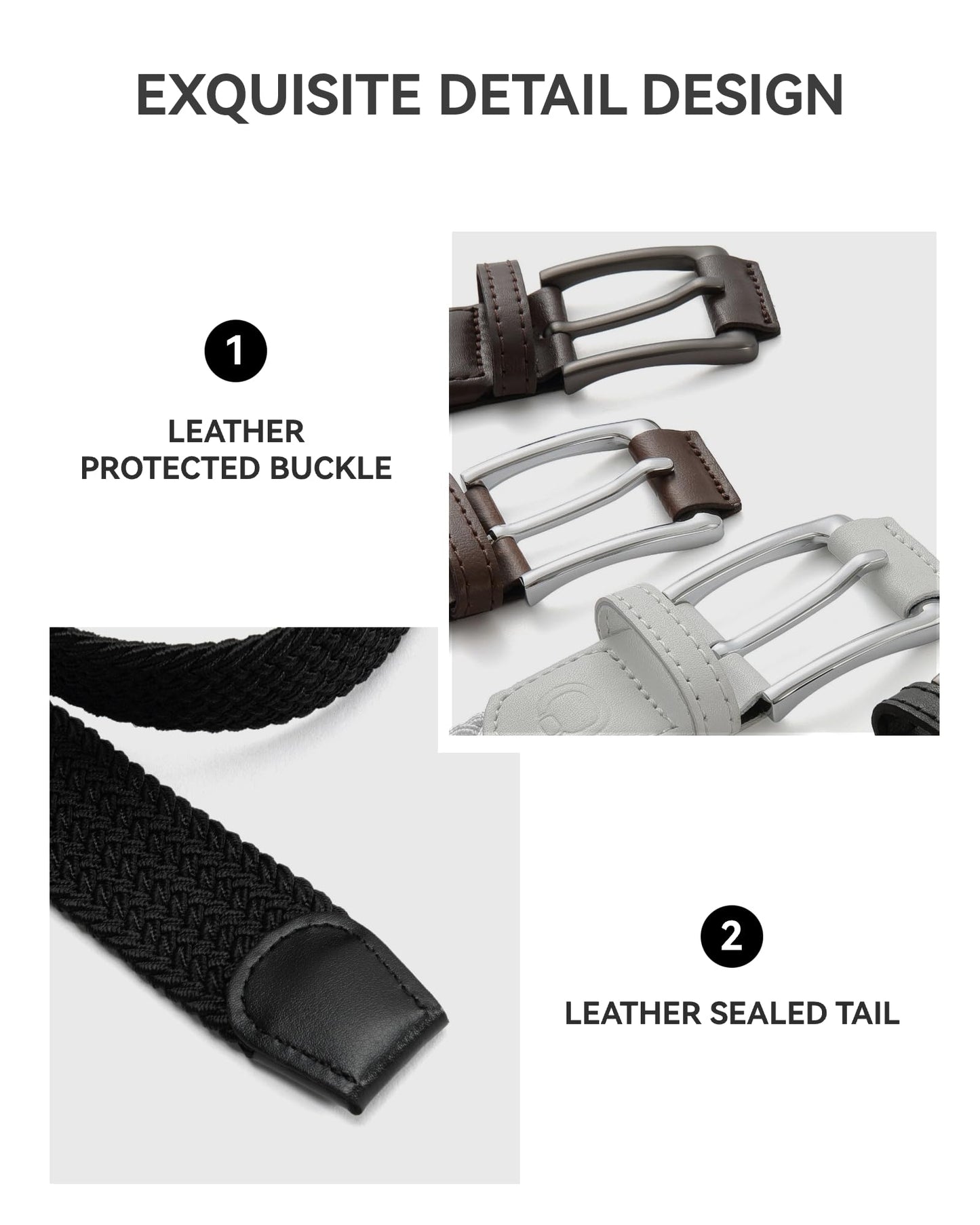CHAOREN Stretch Belt Men 2 Pack - 1 3/8" Braided Golf Belts For Men - Casual Elastic For Pants and Jeans