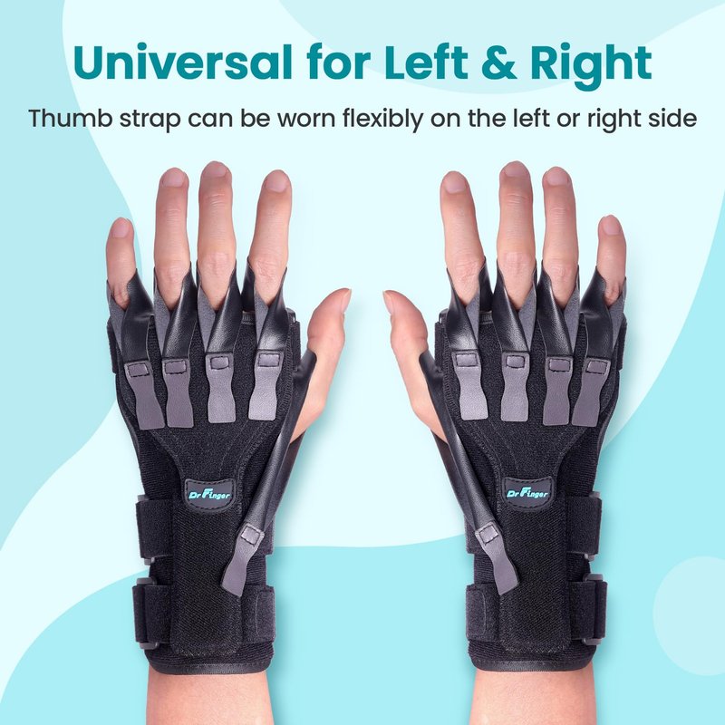 Radial Nerve Palsy Splint Brace for Wrist drop, 5 Fingers Extension, Stroke Patient Recovery, Finger Limp, Crutch Palsy, MCP Arthroplasty, for both Left and Right Hand - Black