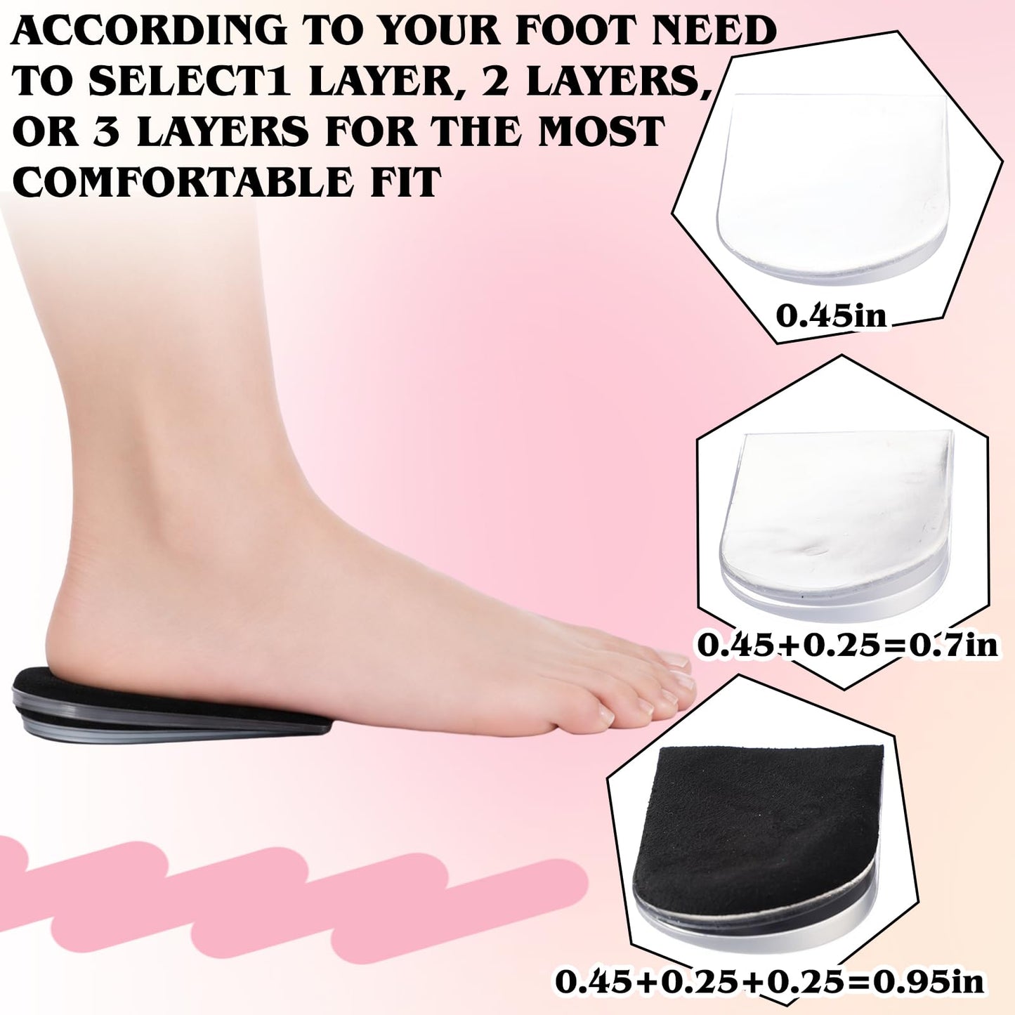 Cuffbow 4 Pairs 3 Layers Medial Lateral Heel Wedge Insoles Corrective Adhesive Shoe Inserts Wedge Inserts Adjustable Supination Overpronation Insoles for Foot Knock Knee Pain Bow Legs Osteoarthritis