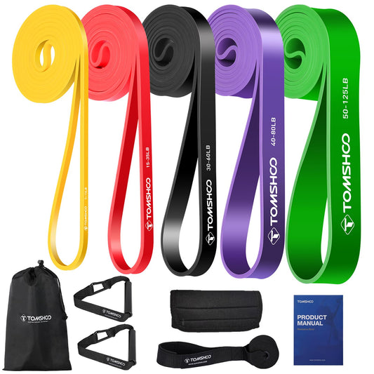 TOMSHOO Resistance Bands Set, Exercise Bands Workout Bands Elastic Bands for Exercise Pull Up Assistance Bands Fitness Bands Assist Set for Body Training, Strength, Weighted Gyms