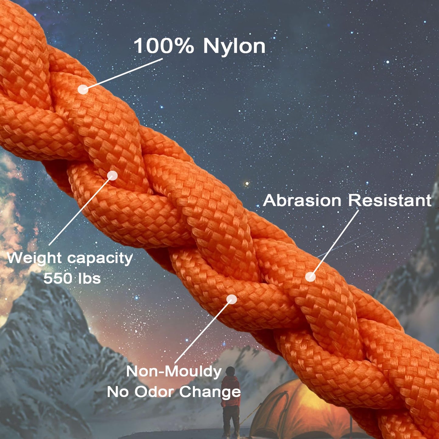 VVAAGG 550 Paracord 100FT - 4mm Lightweight and Durable Camping Rope, Tent Rope, Clothsline Rope, Marine Weatherproof Rope, Nylon Parachute Cord Rope (Orange)