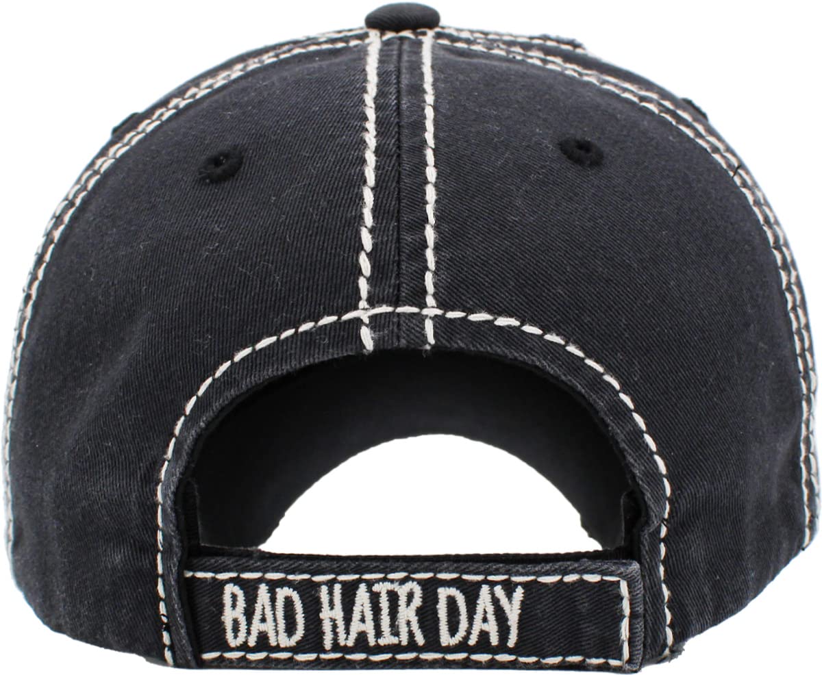 KBETHOS KBV-1073 BLK Bad Hair Day Vacation Beach Camping Womens Baseball Cap Distressed Vintage Unconstructed Embroidered Patch
