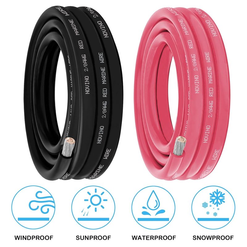 2/0 AWG Marine Grade Wire - 10FT Red & Black Tinned Copper Cable for Automotive, Boat, RV, Solar Applications