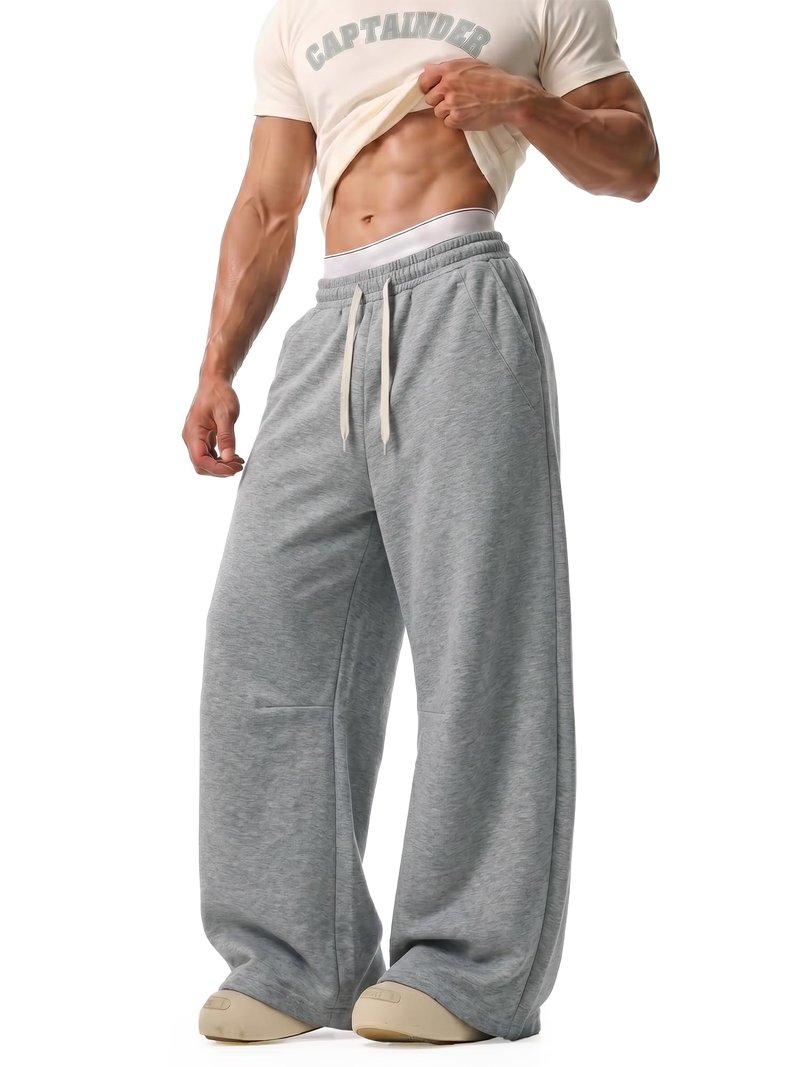 JEMLDL Men's Baggy Sweatpants Women's Streetwear Wide Leg Barrel Sweat Pants Oversized Fashion Long Pants with Pockets Light Gray Medium