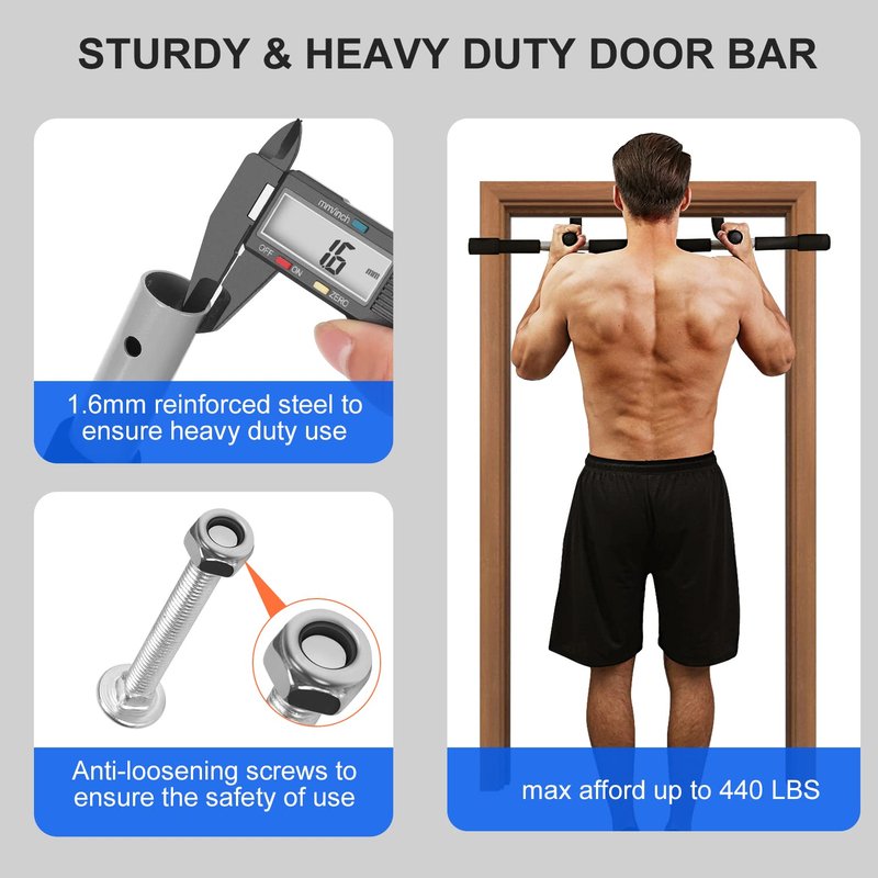 Doorway Pull Up Bar for Home Gym, Adjustable Width Chin Up Bars for Door Frame, Heavy-Duty Steel