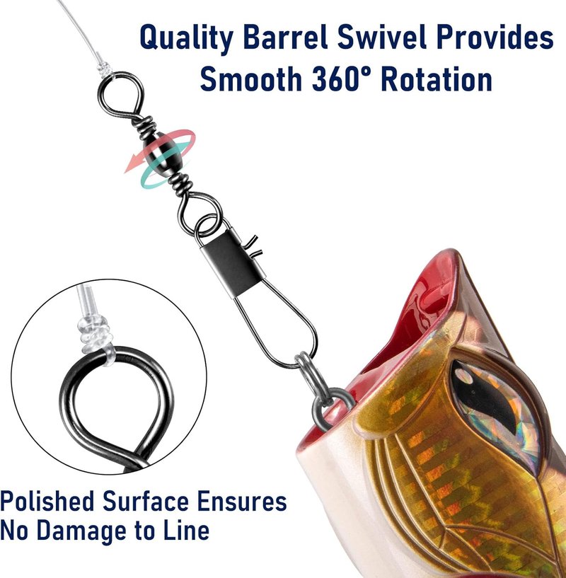 Fishing Barrel Swivels with Snaps - 100-Pack Stainless Steel Connector Clips | 31LB Freshwater Tackle