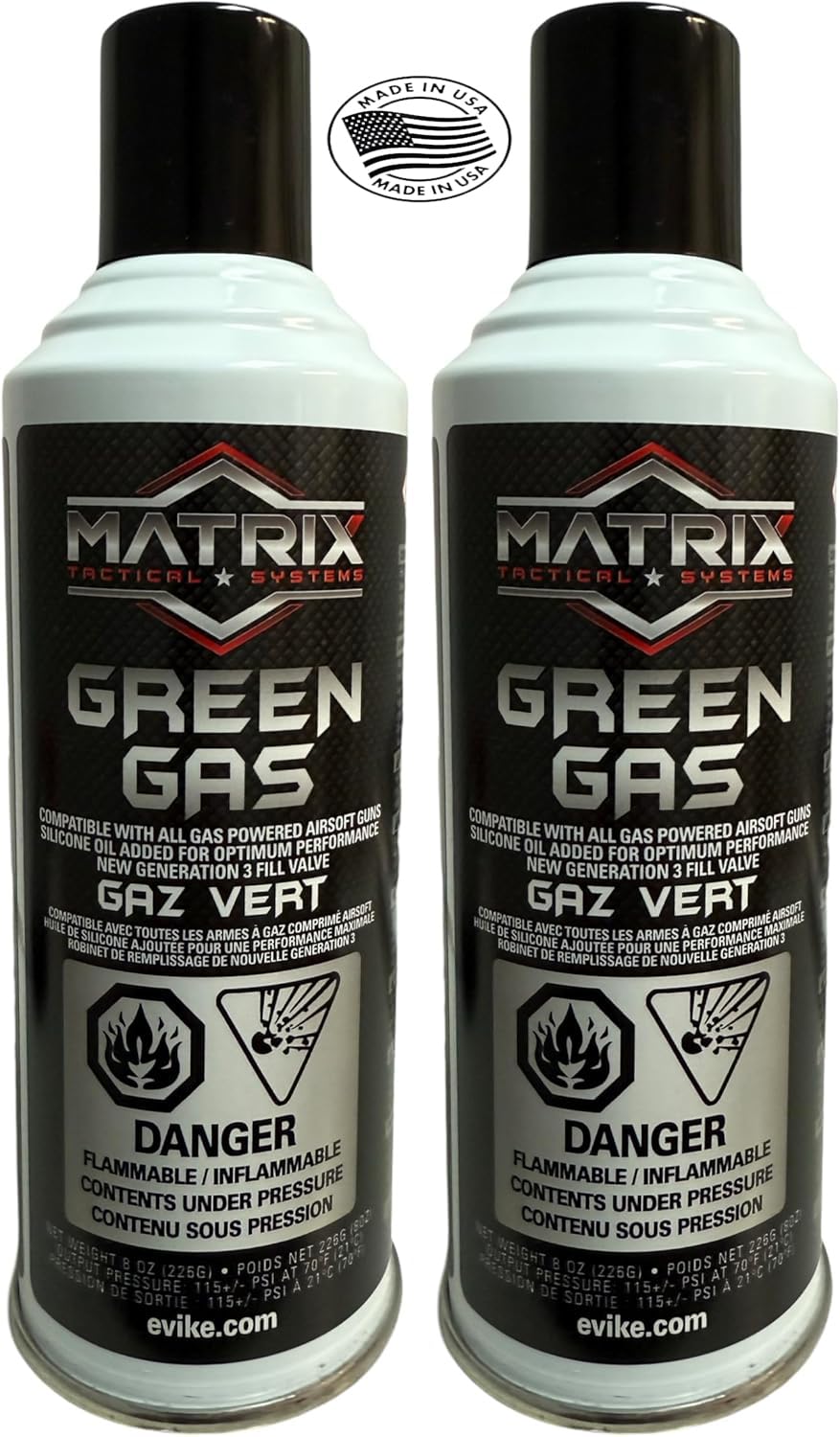 3Skull Matrix Green Gas for Airsoft BB Pistol Hand Gun Rifle, Clear - Pack of 2