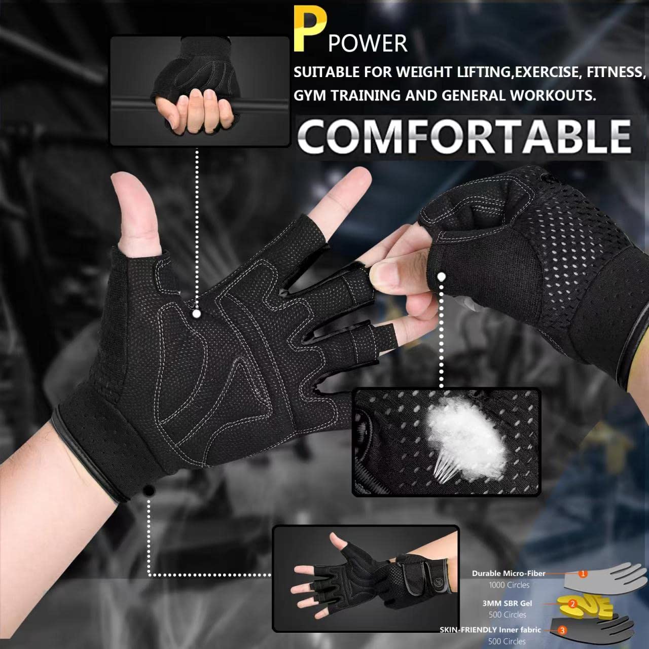MOREOK Workout Gloves Padded Weight Lifting Gloves for Men/Women Black-XXL