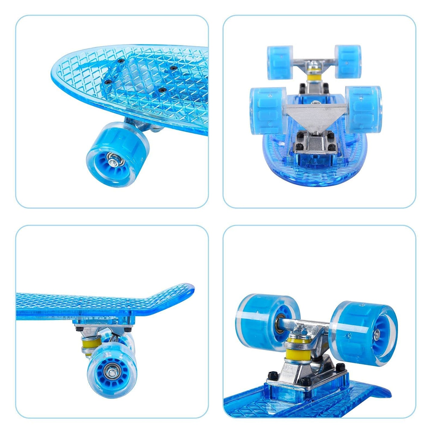 HUAXIAO 22 Inch Skateboard- with Led Light Up Wheels for Beginners,Complete Mini Cruiser Retro Skateboard for Kid,Smooth Riding,Durable Polypropylene with Pu Wheels