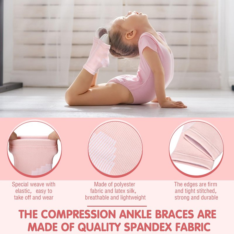 Tarpop 2 Pairs Kids Ankle Brace Set Foot Support Stabilizer Wraps Protector Guard Knitted Ankle Sleeve Sock Support Compression Socks for Injury Prevention(Pale Pink,Medium)