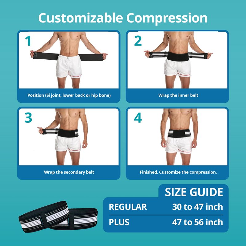 FREEZE2TRIM Kizu Relief Belt Sciatica Pain Relief Devices Lower Back Brace & SI Joint Support – Adjustable Back Support for Sciatic Pain Men & Women, Hip Compression Wrap (Regular Plus) (Hip Size 30-47")
