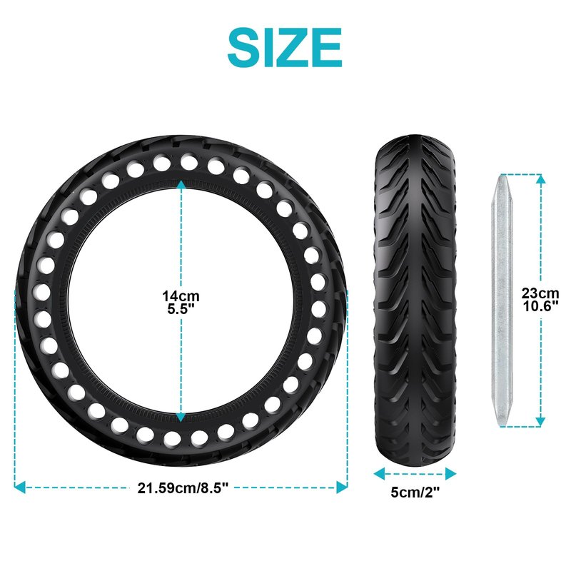 50/75-6.1 Scooter Tire, 2pcs 8 1/2 x2 Solid Tires, Replacement Wheel Compatible with All 8.5inch Scooter Tires