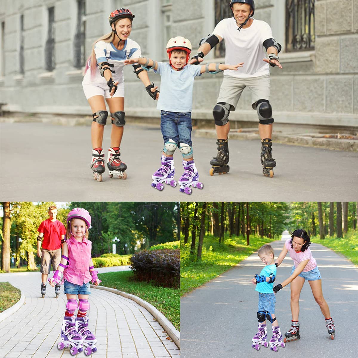 Kids Roller Skates, 4 Sizes Adjustable Beginners Boys Girls Roller Skates with Light up Wheels, High Standard Comfortable & Breathable Sports Indoor Outdoor Roller Skate Shoes (Purple-M)