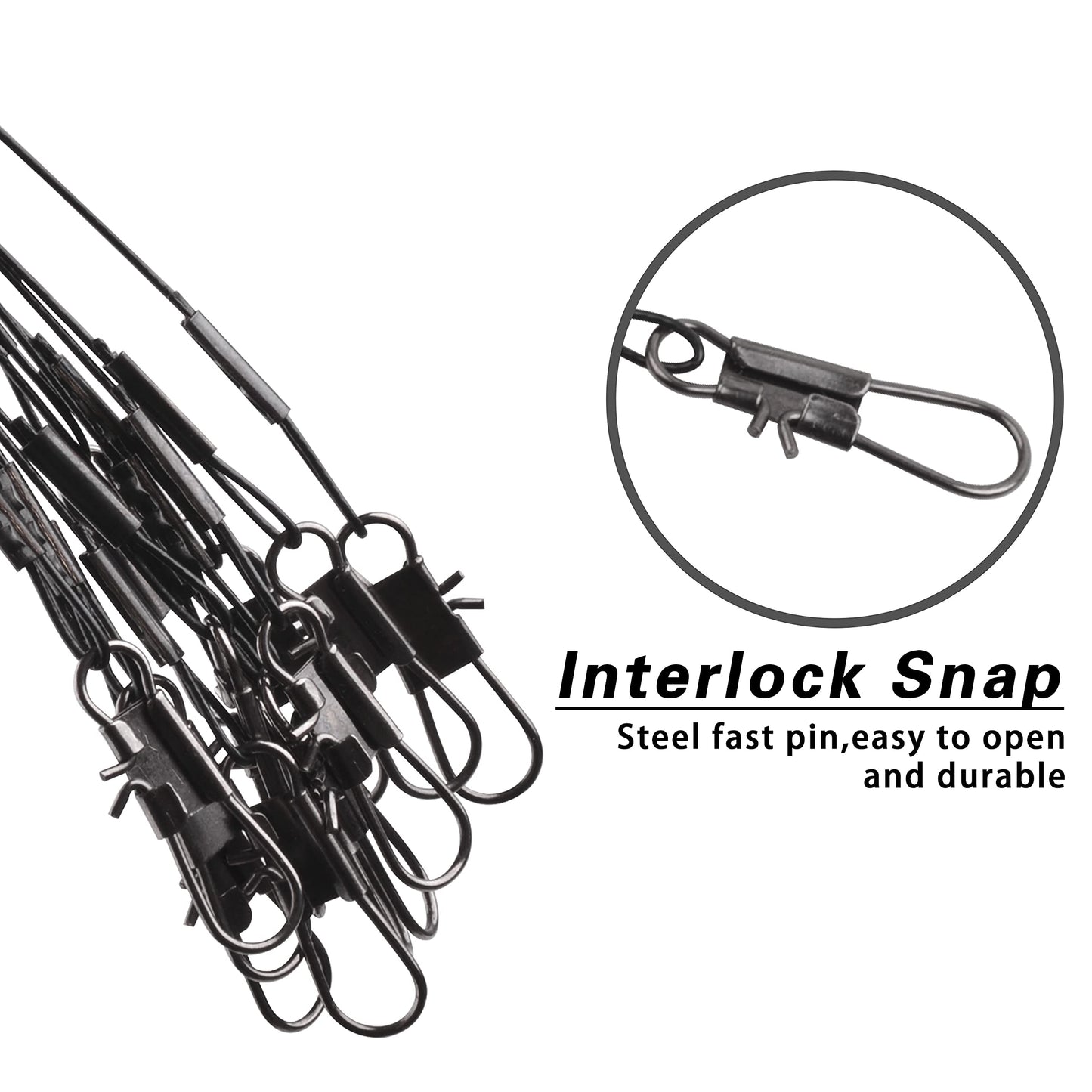 Fishing Leader Rigs Saltwater Tackle Rigs with Swivels Snaps, High Strength Wire Leaders Rigging Surf Fishing Gear Equipment for Lures Bait Hooks Catfish Walleye, Black, 2arm, 12pcs