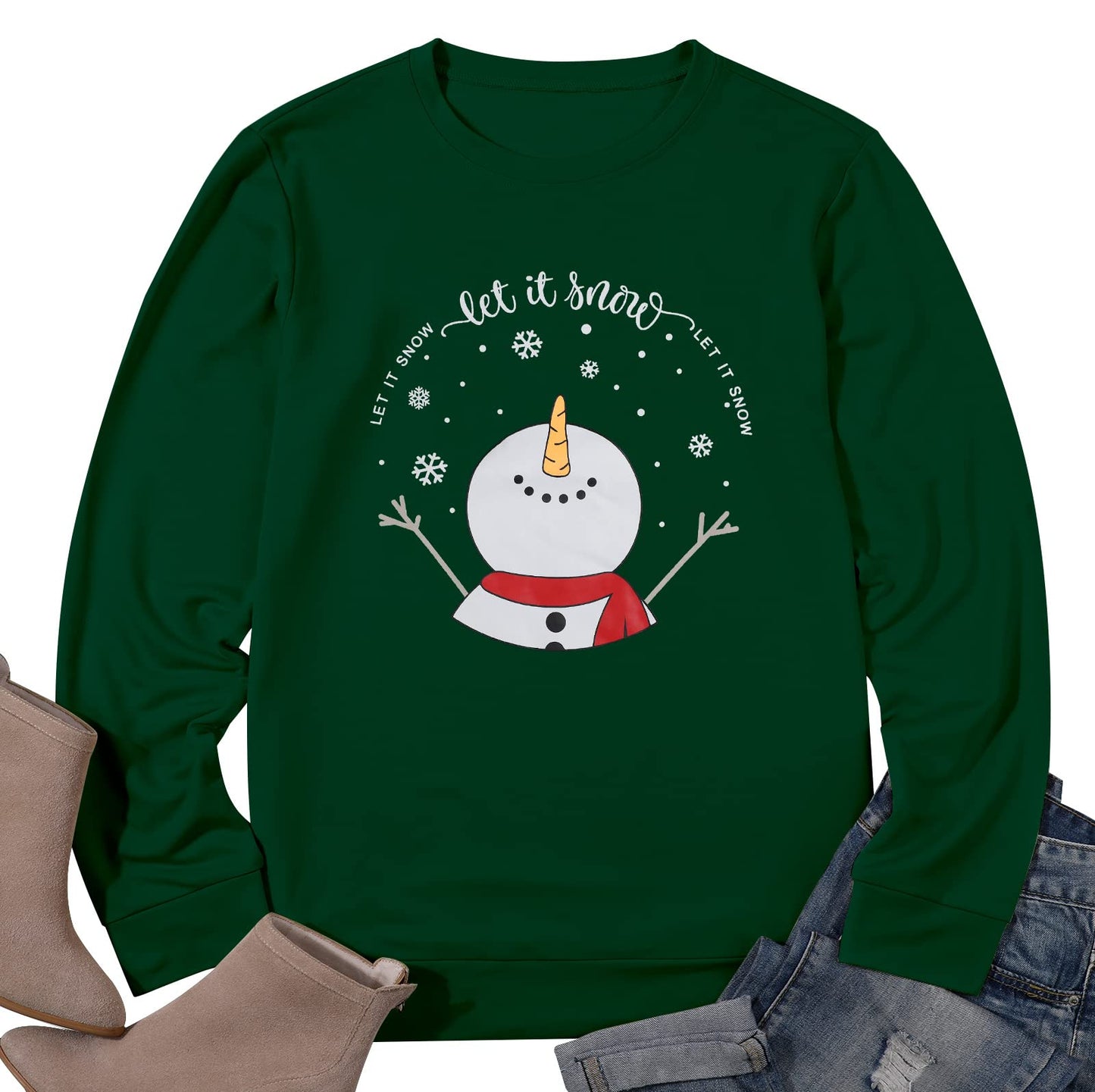 LUKYCILD Let It Snow Christmas Sweatshirt Women Snowman Graphic Ugly Christmas Sweatshirts Long Sleeve Christmas Shirts