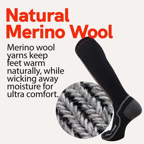 Pure Athlete Ultra Light Ski Socks – Thin Premium Merino Wool Skiing for Men, Women – Snowboard (Large, 3 Pairs - Black)