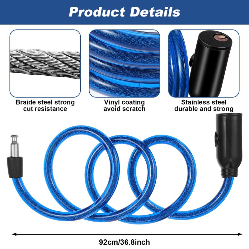 Afcabakila 10 Pcs Bike Lock Cable with Keys, Anti-Theft Steel Wire Bicycle Coiled Chain Lock ABS Shell 2 Keys for Scooter, Motorcycle, Gate, Resistant Heavy Duty Security Cable Locks 36.8 Inches