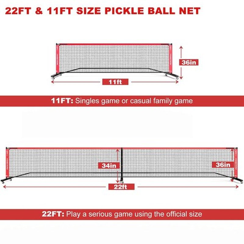 Fostoy Portable Pickleball Net with Wheels, Regulation Size 22 FT & Half Court 11 FT, Steady Metal Frame for Backyards, Driveways, and Garages (Black&Red)
