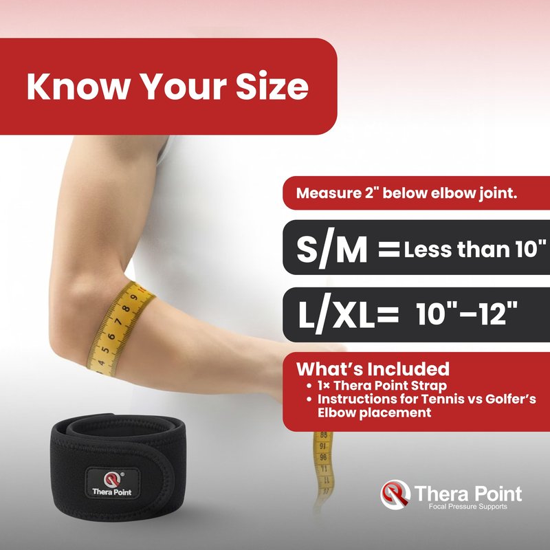 Thera Point Elbow Brace Support Strap, Tennis Elbow and Golfer’s Elbow Relief, Compression Band for Sports Injury Recovery (Large/X-Large 10" - 12")