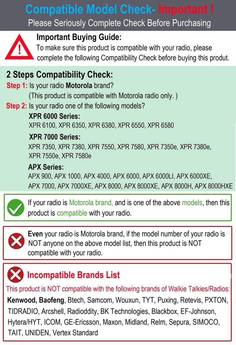 commountain APX 6000 XPR 7550e Earpiece w/Mic Compatible for Motorola Radios APX 8000 (7000 4000) XPR 7350e (7580e 7380e 7550 7350) APX6000 APX7000 APX8000 XPR7550 XPR7550e, Surveillance Headset