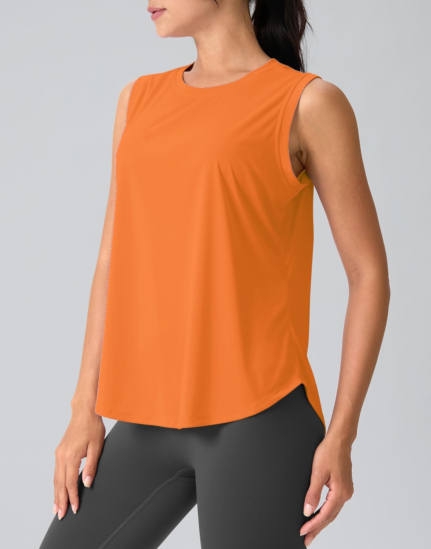 SANTINY Women's Sleeveless Workout Tops Breathable Lightweight Active Tennis Yoga Shirts Athletic Running Tank Tops for Women (Neon Orange_XL)