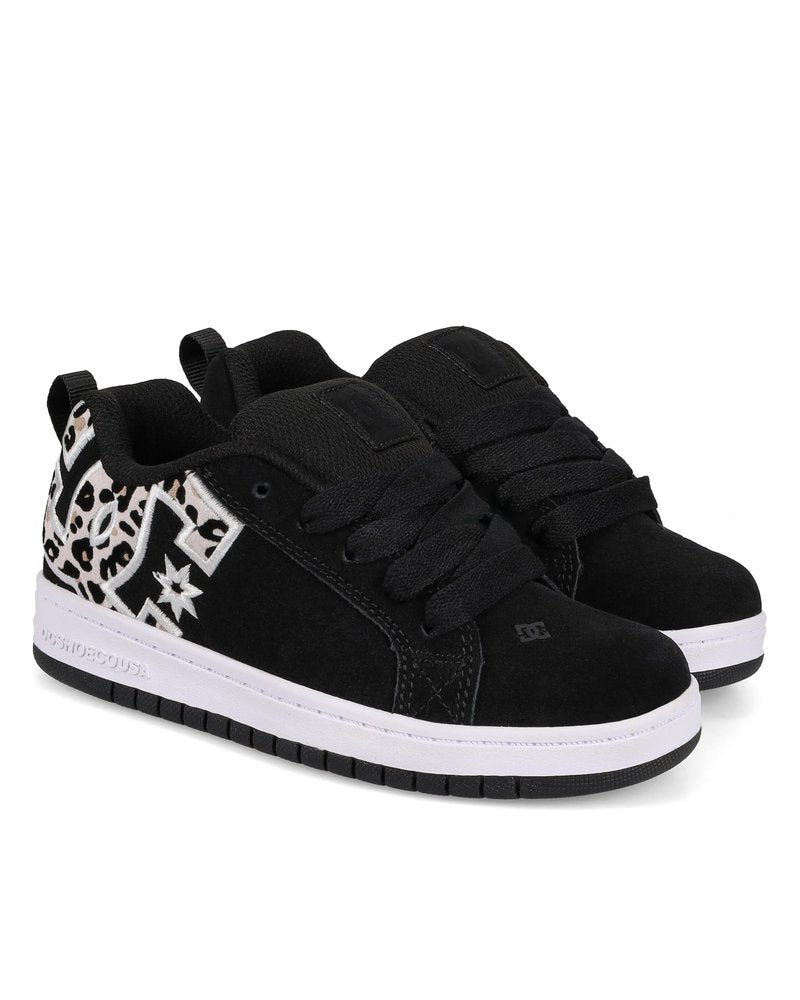 DC Girls Court Graffik Skate Shoe, Black/Leopard, 1.5 Little Kid