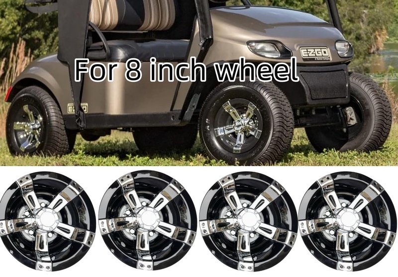 Dr.Acces Golf Cart 8" Wheel Covers Hub Caps W/Chrome Spokes for EZGO Cub Car Yamaha Golf Cart Set of 4pcs