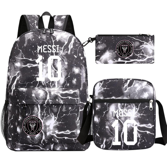 enttgo Unisex Lionel Messi 3 in 1 Backpack Set-Miami CF Novelty Casual Bookbag Waterproof Canvas Knapsack for Travel