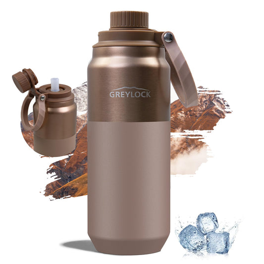 Greylock 20 oz Insulated Stainless Steel Water Bottle with Straw Lid- BPA-Free Leak Proof When Closed, Reusable Metal Water Bottle with Carry Handle for Travel Camping, 24 Hours Cold (Sunsetbronze)