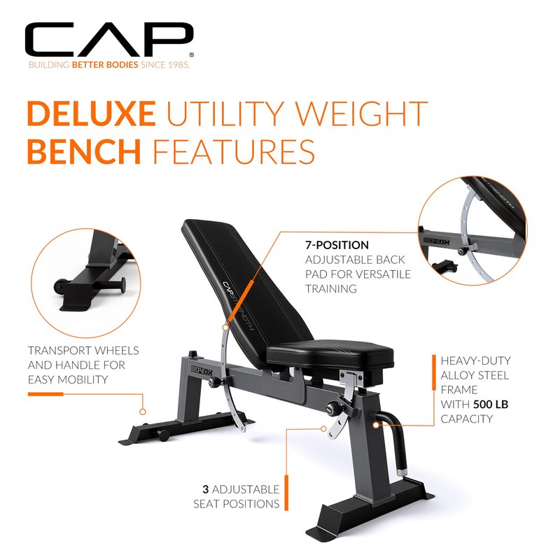 CAP Barbell Deluxe Utility Weight Bench, Gray (FM-CS804DX-GY)