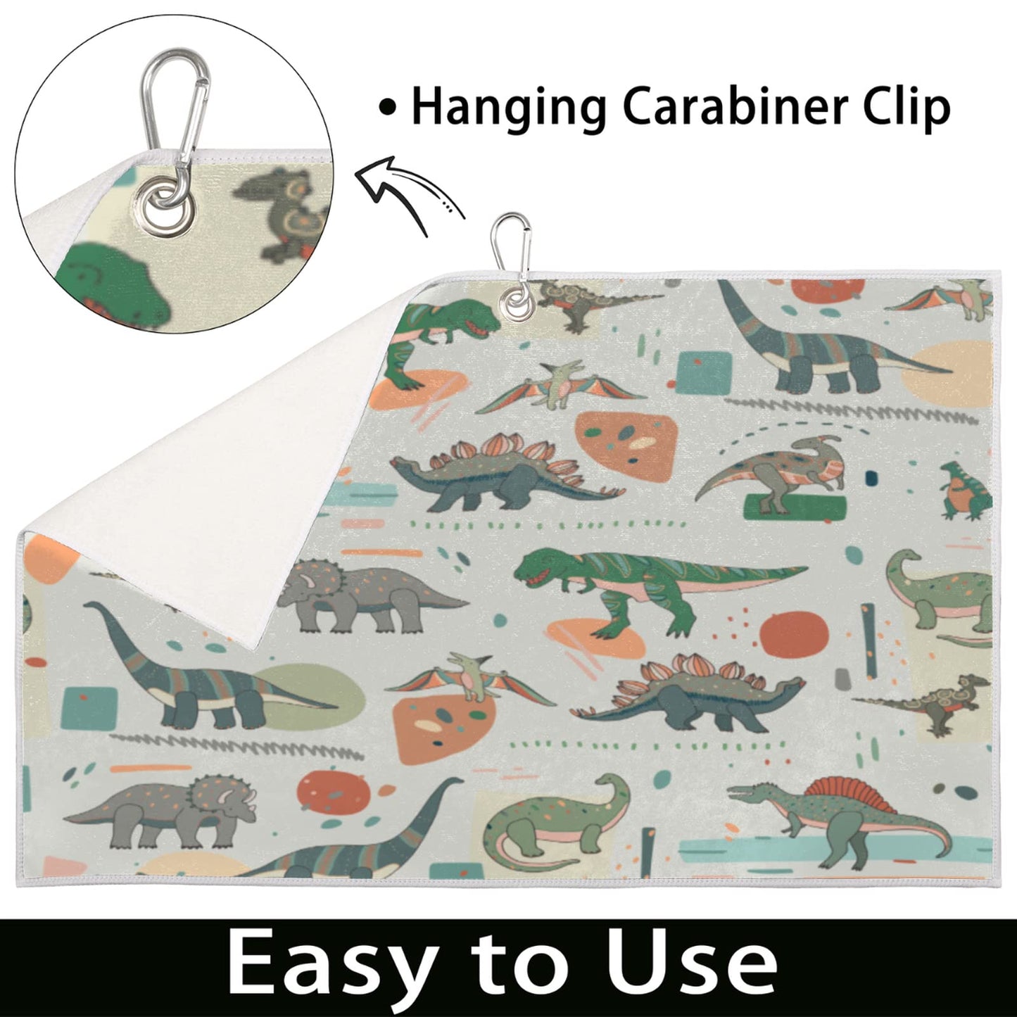 AUUXVA Funny Animal Dinosaur Golf Towel for Golf Bags with Clip for Men & Women | Cute Dino Golf Towel for Boys Girls Kids Dad Clubs | Golf Accessories and Golf Gifts for Golf Fan | 15" x 24"