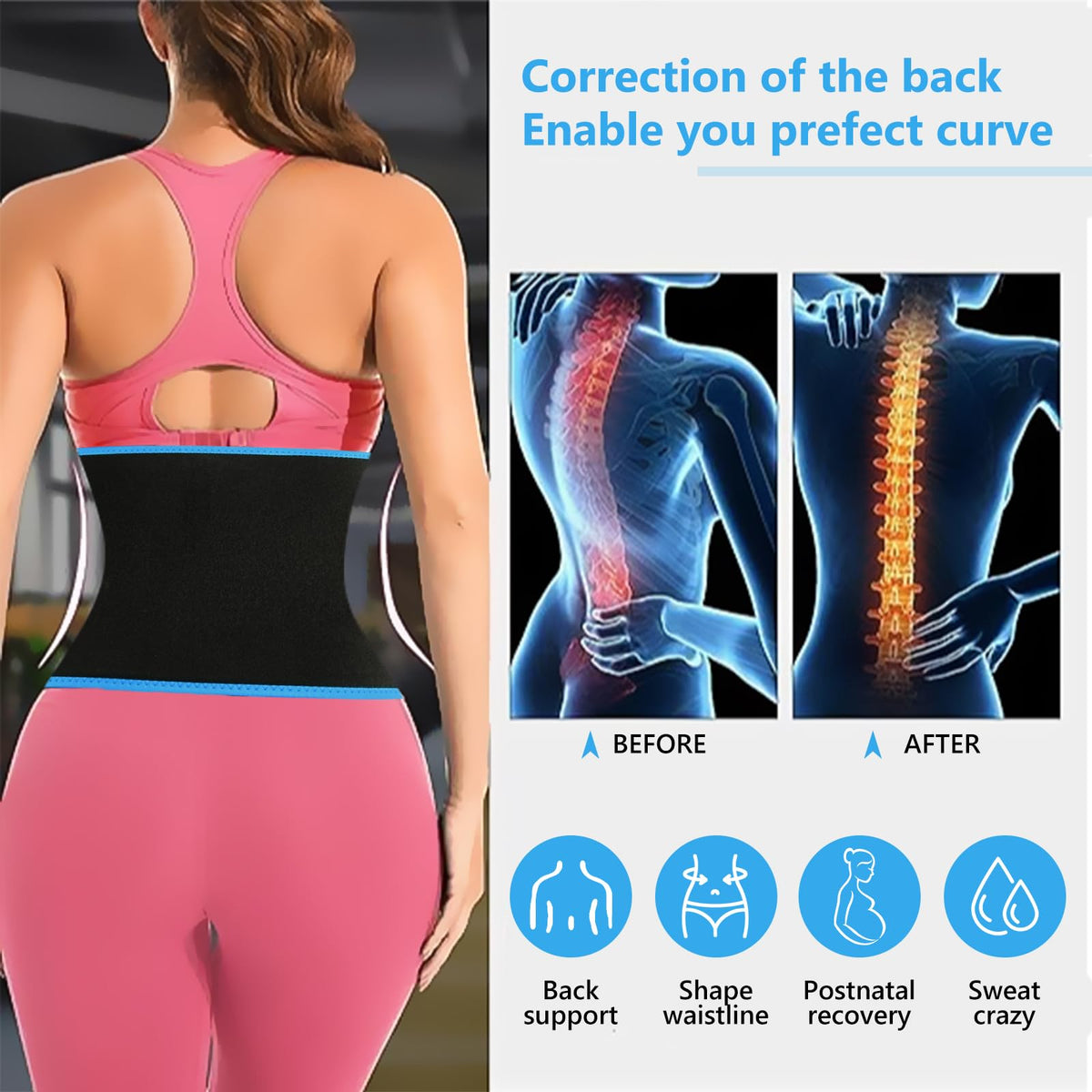 AMZBOSS Waist Trainer for Women Lower Belly Fat, Waist Sweat Band for Women, Belly Band Sweat Belt, Stomach Wrap, Faja Body Shaper (Blue, Medium)
