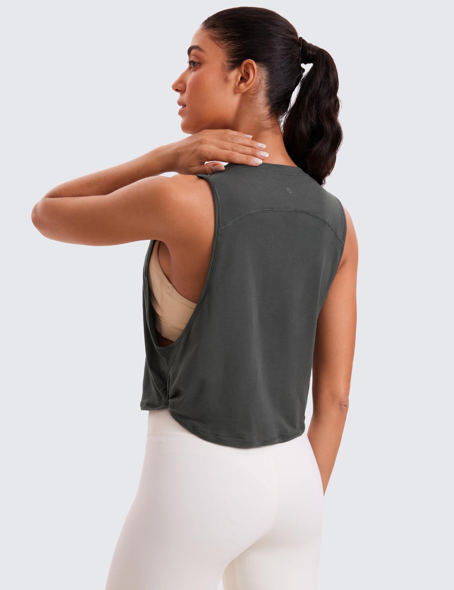 CRZ YOGA Pima Cotton Large Armhole Tank Tops for Women - Workout Sport Athletic Yoga Running Gym Loose Crop Sleeveless Shirts Grey Olive Medium