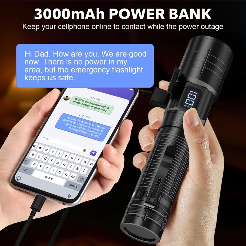AdamStar Flashlights High Lumens Rechargeable Super Bright LED Flashlight with Dimmable, Zoomable Beam Tactical Flash Lights Small Powerful