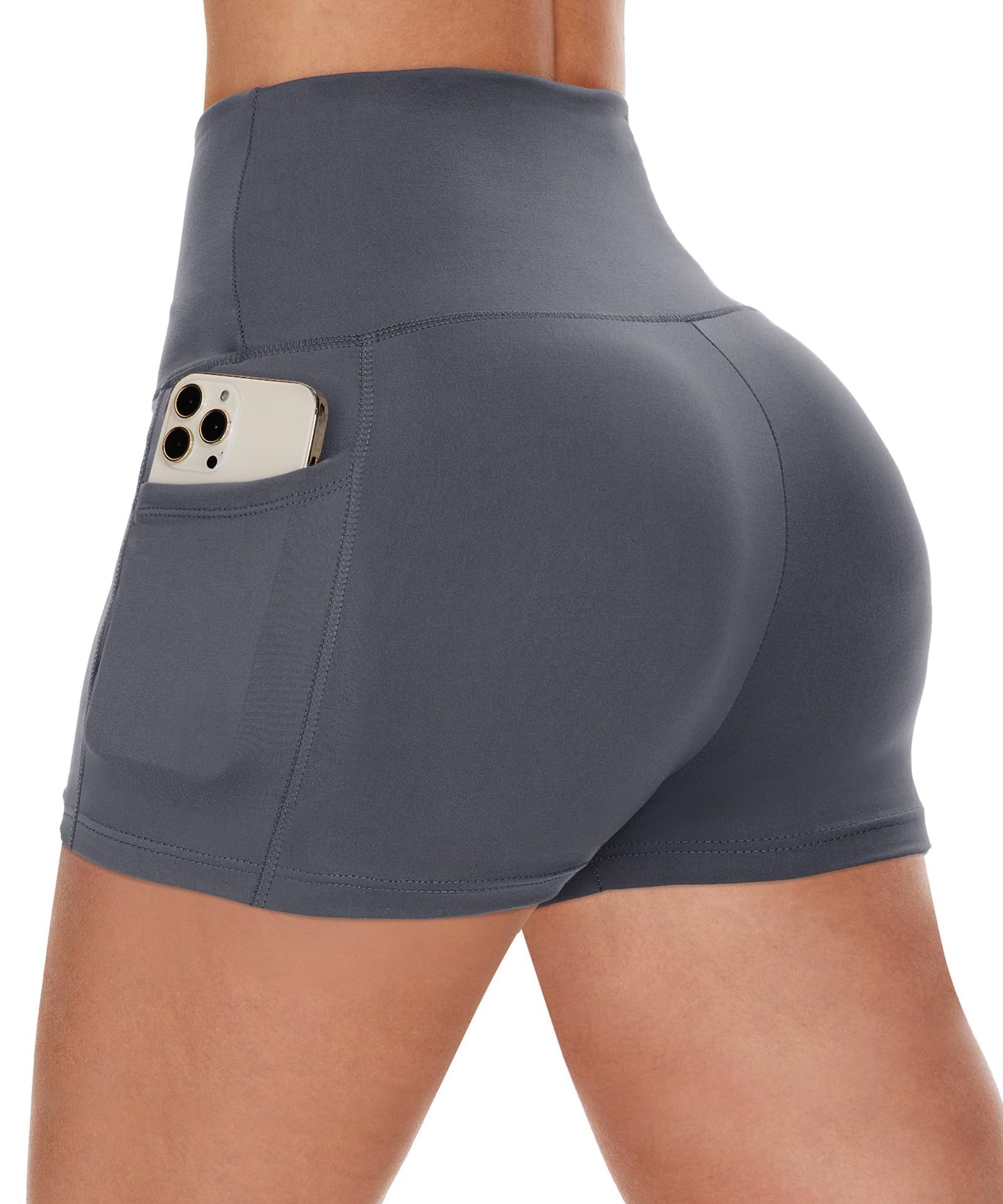 CAMPSNAIL Biker Shorts Women with Pockets - 3"/5"/8" High Waisted Workout Spandex Tummy Control Gym Running Yoga Shorts Dark Grey