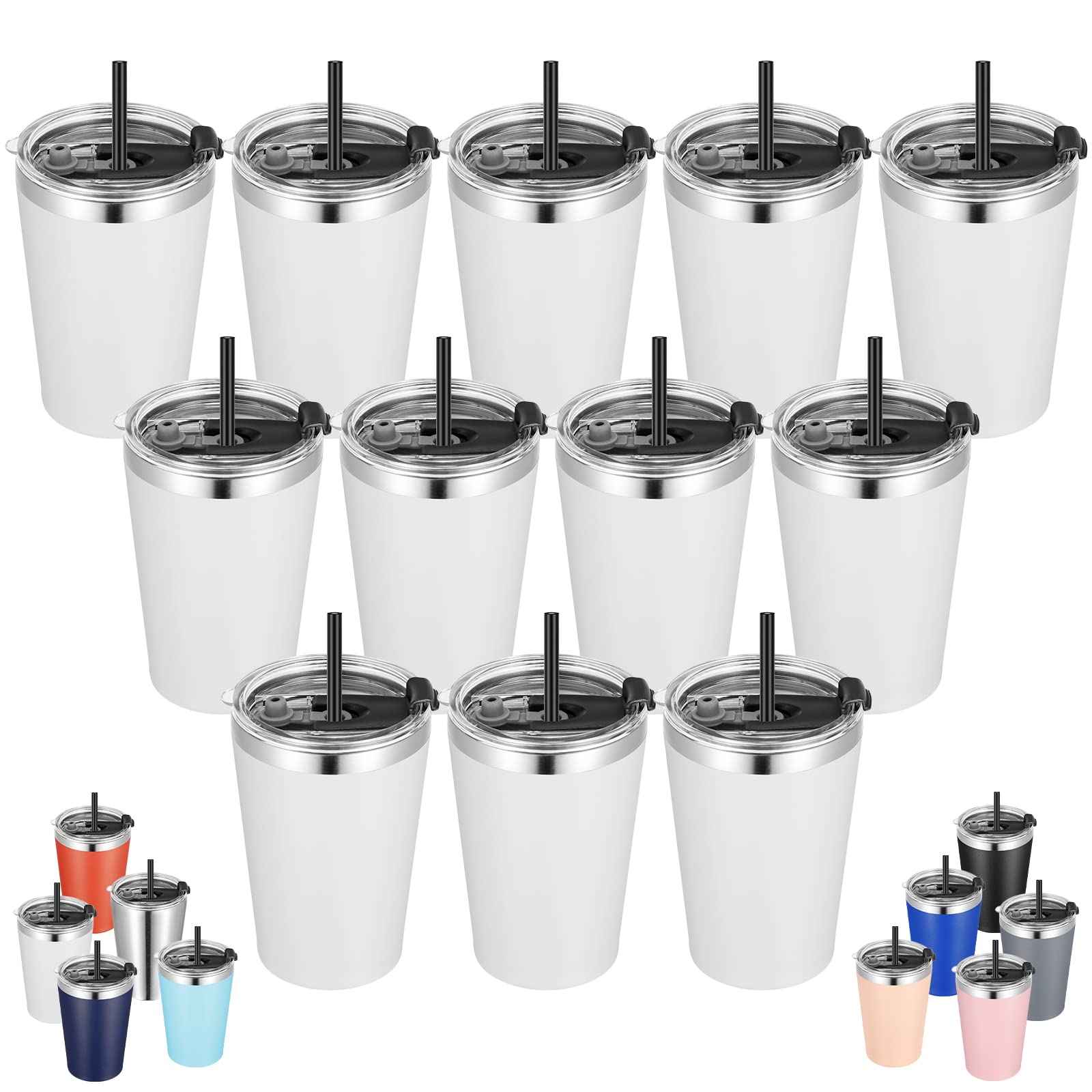 VEGOND 12oz Tumbler Stainless Steel Tumbler bulk Vacuum Insulated Double Wall Travel Tumbler with Lid and Straw Reusable Tumbler, White 12 Pack