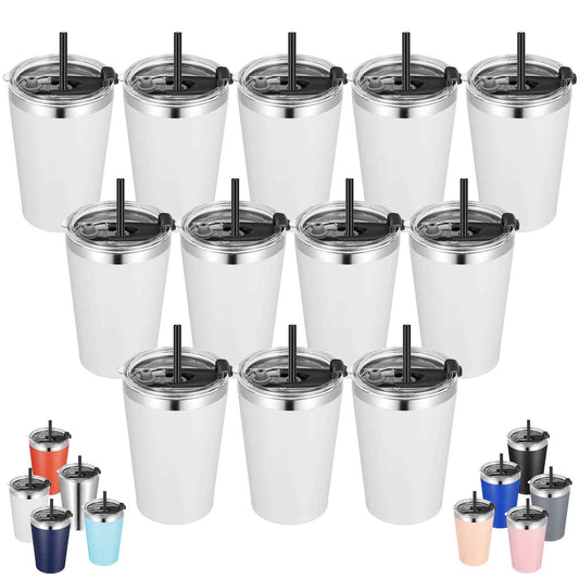 VEGOND 12oz Tumbler Stainless Steel Tumbler bulk Vacuum Insulated Double Wall Travel Tumbler with Lid and Straw Reusable Tumbler, White 12 Pack