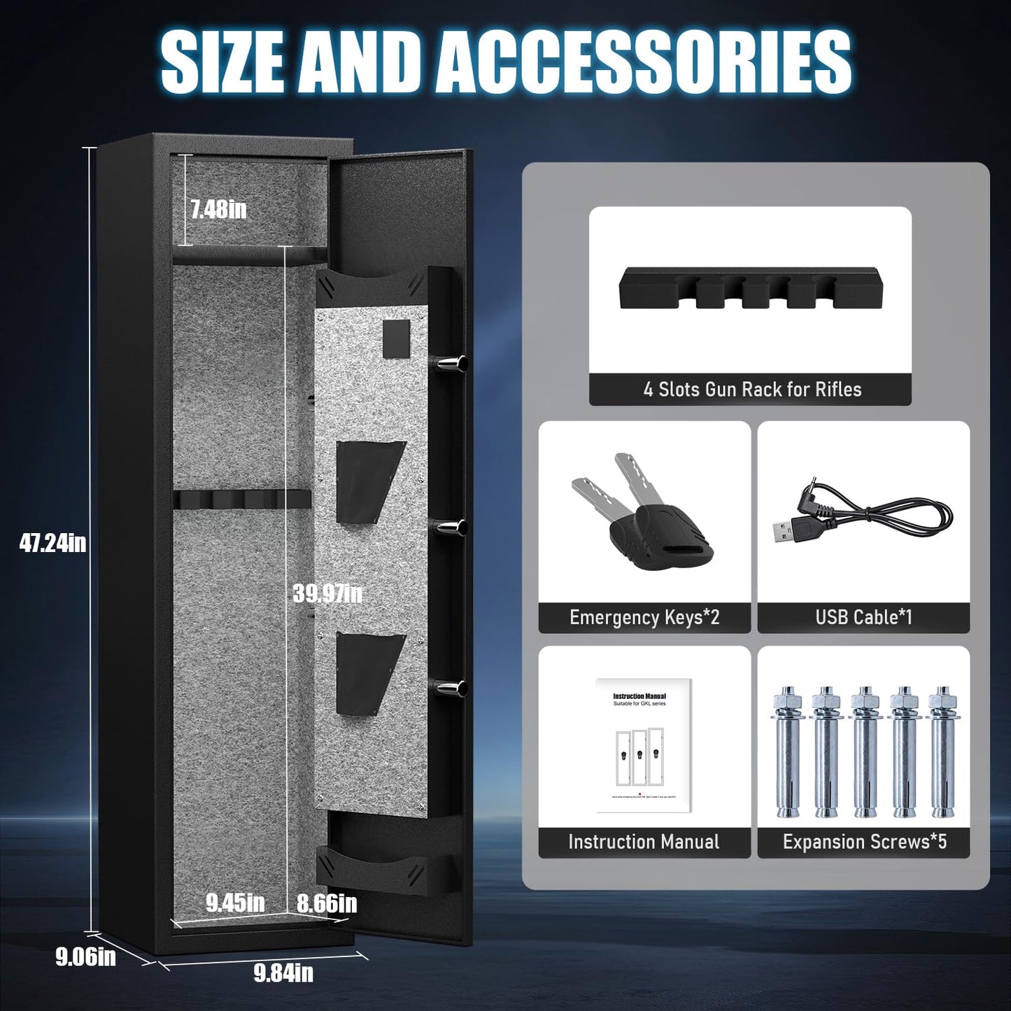 silkight Gun Safe, 1-2 Gun Safes for Home Rifle and Pistols, Quick Access Gun Safe for Rifles and Shotguns with Adjustable Gun Support & Removable Shelf, Long Gun Safe with Dual Alarm & Mute Mode