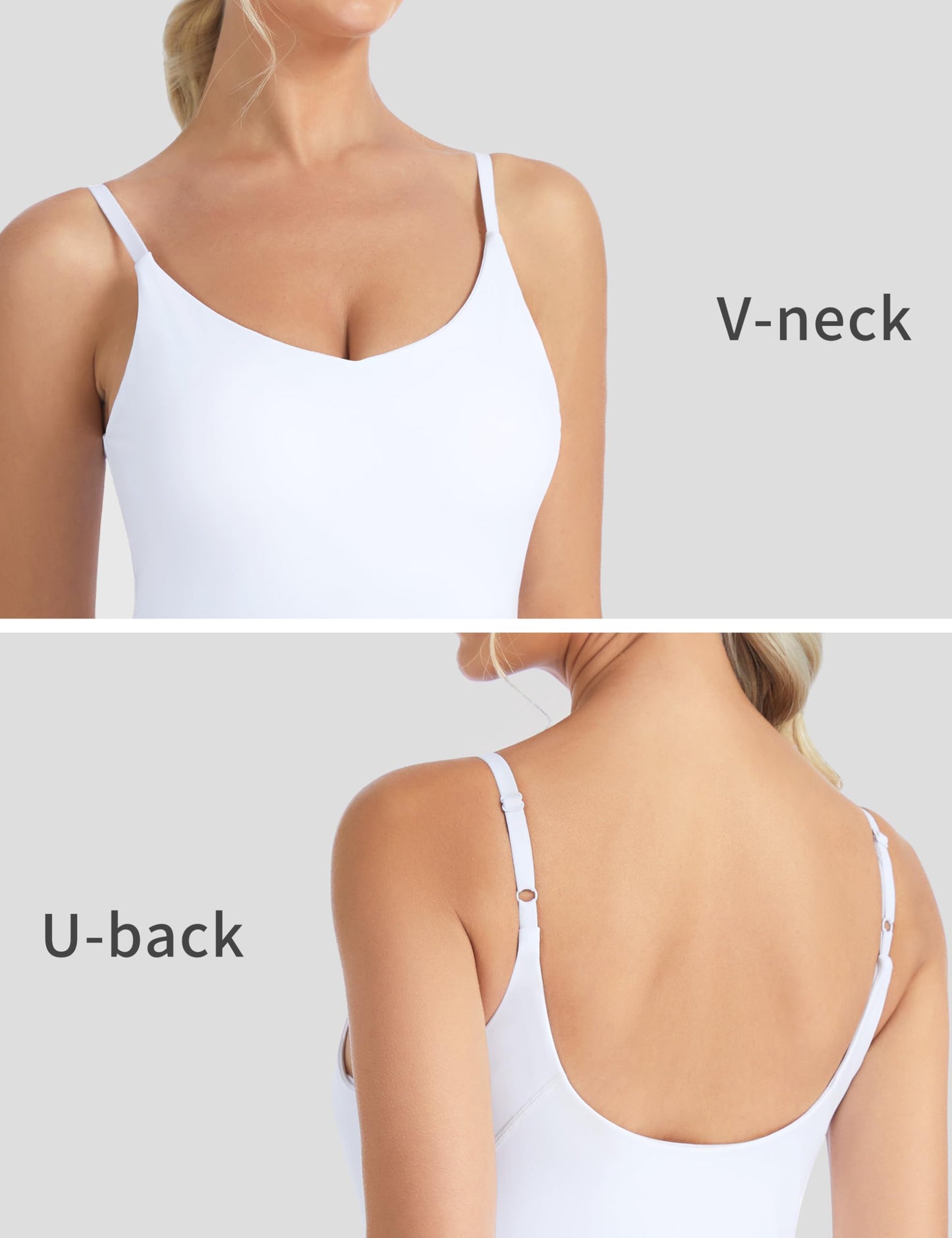 THE GYM PEOPLE Women's Longline V Neck Sports Bra with Removable Pads Adjustable Spaghetti Strap Yoga Workout Cami Tank Tops White