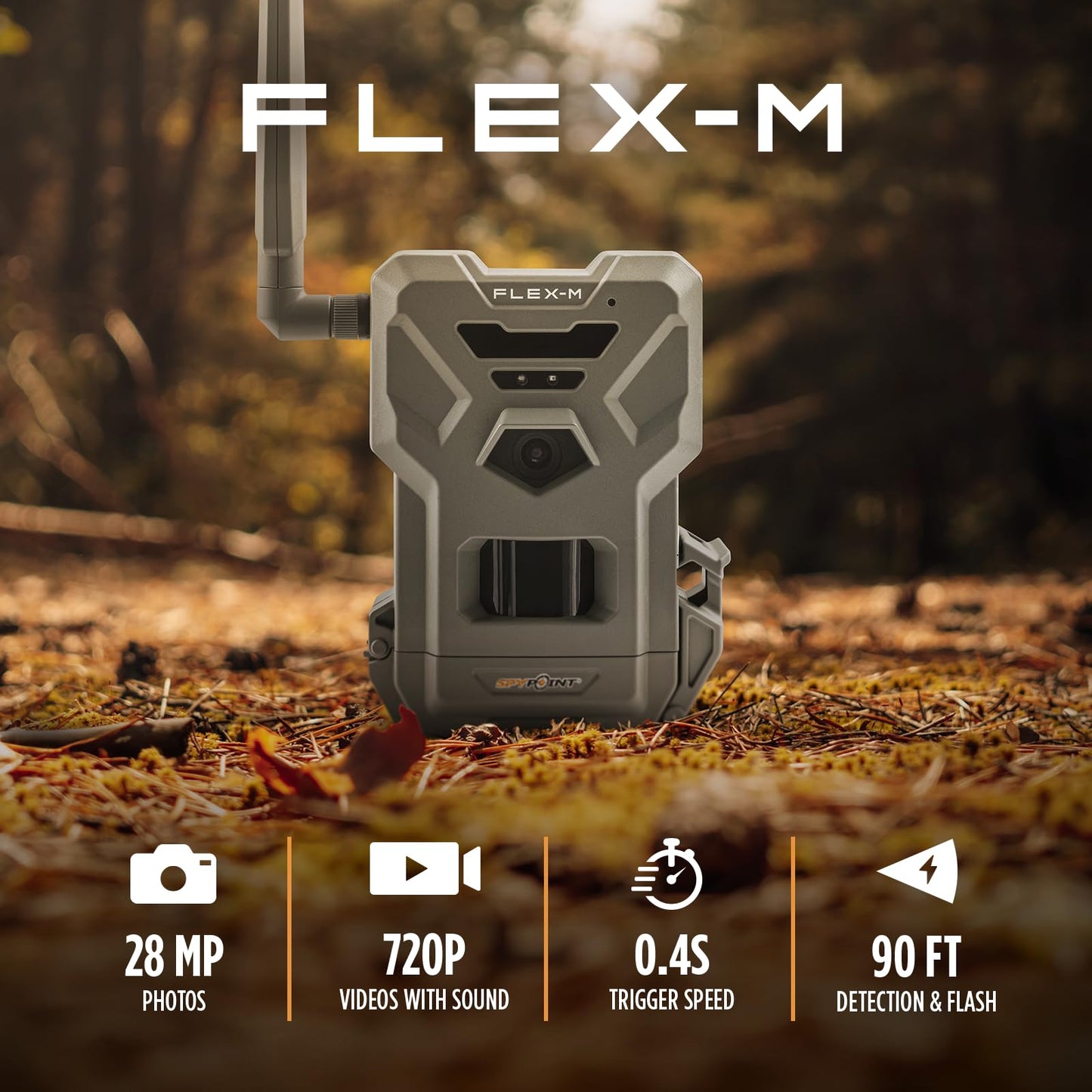 SPYPOINT Flex-M Cellular Trail Camera - Best Hunting Accessories, No WiFi Needed, Night Vision, Motion Activated, Dual-Sim LTE, IP65 Water-Resistant Game Camera, 28MP Photos, 720p Videos + Sound (1)