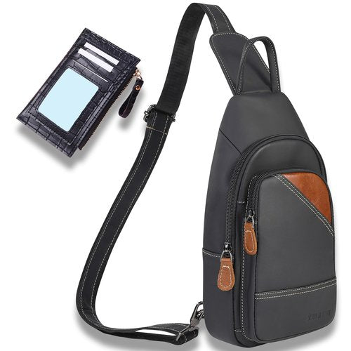 YUAN FAN Mens Crossbody Bag Shoulder Casual Daypacks Chest Bags,Genuine Leather Small Sling Bag for Travel
