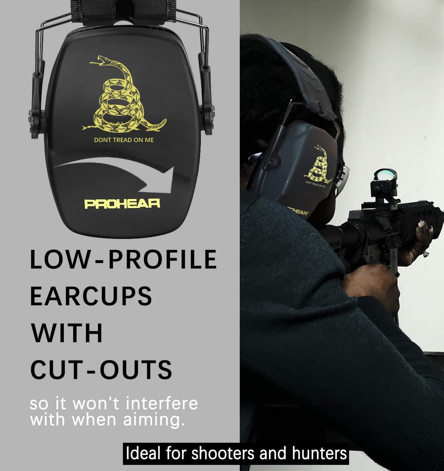 PROHEAR 016 Ear Protection Safety Earmuffs for Shooting, NRR 26dB Noise Reduction Slim Passive Hearing Protector with Low-Profile Earcups, Compact Foldable Ear Defenders for Gun Range, Hunting (DTOM)