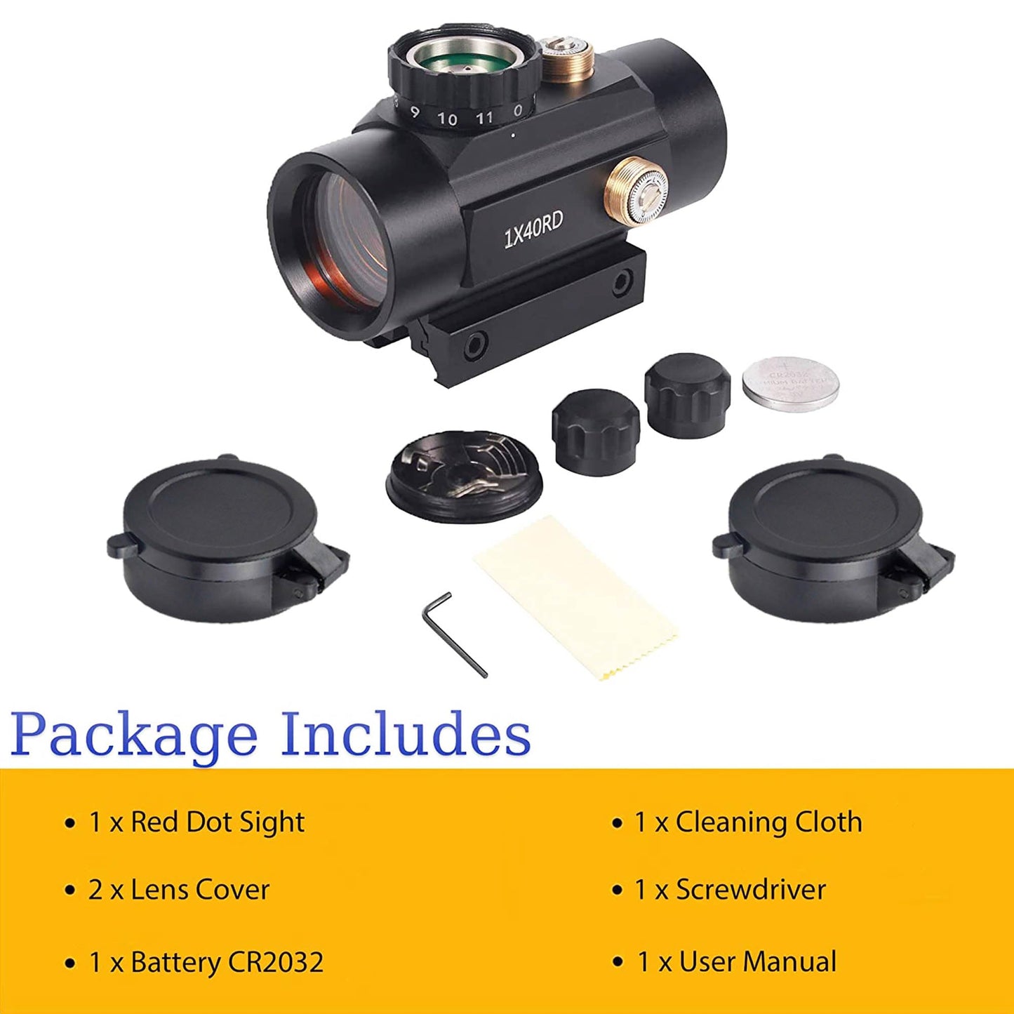KASENTE 1x40 Red Dot Reflex Sight, Airsoft Rifle Scope, 11 Brightness Level, Tactical Optics Hunting Riflescope with 20mm / 11mm Weaver Picatinny Rail Mount