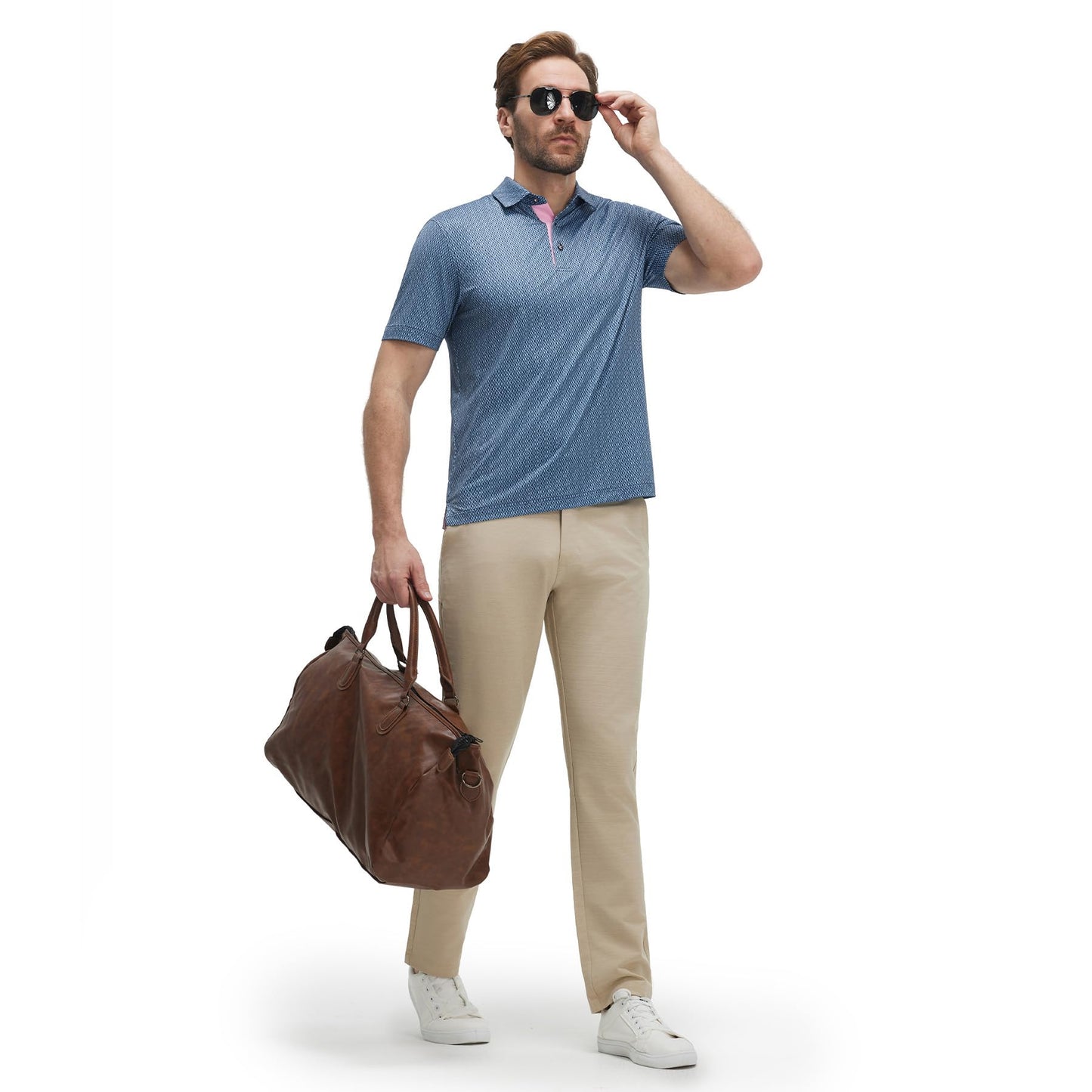 M MAELREG Mens Golf Shirt Short Sleeve Dry Fit Print Moisture Wicking Performance Patterns Collared Polo Shirt