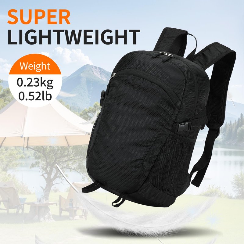 SFIUYDS Small Hiking Backpack Travel Lightweight Hiking Packable Daypack Water-Resistant Foldable Backpacks 15L for Travel Women Men Camping (Black)